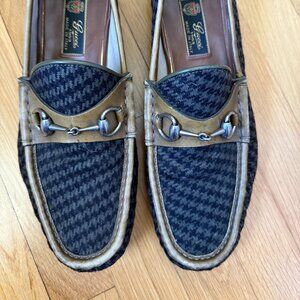 Men's GUCCI 1953 Olive Green and Houndstooth Horsebit Loafers Shoes Size 11